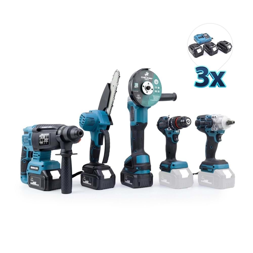 Şarjlı Beşli Set Mk350 (Budama Testeresi 10mm Ç.Mandren+S.Sıkma+Ş.Spral+Ş.Hilti)