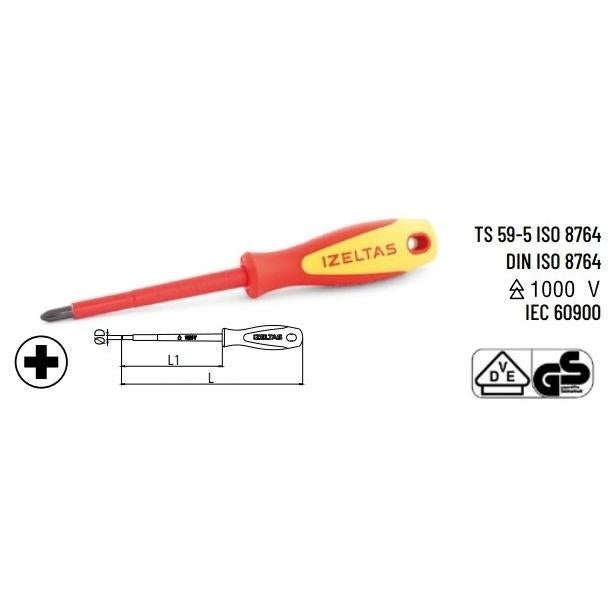 1000V İzoleli Elektrikçi Yıldız Uçlu Tornavida