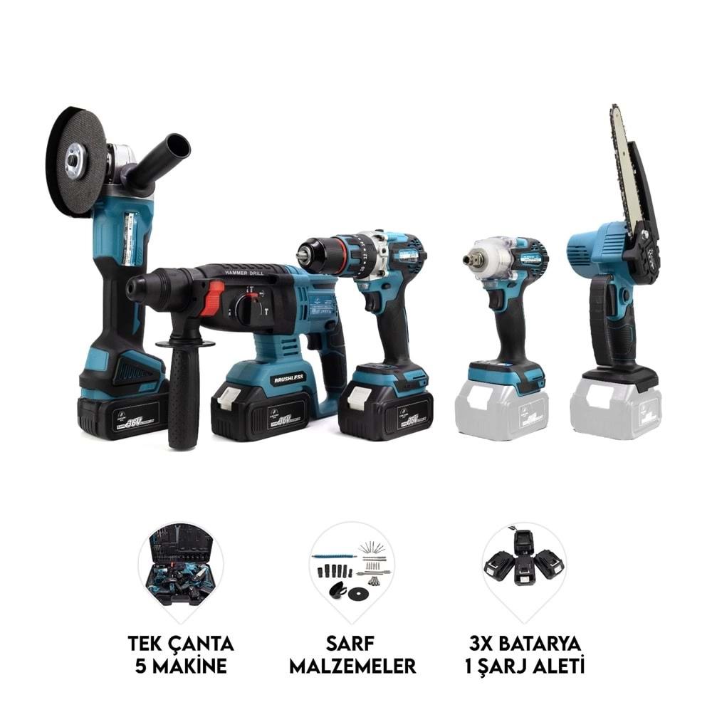 Şarjlı Beşli Set Mk350 (Budama Testeresi 10mm Ç.Mandren+S.Sıkma+Ş.Spral+Ş.Hilti)