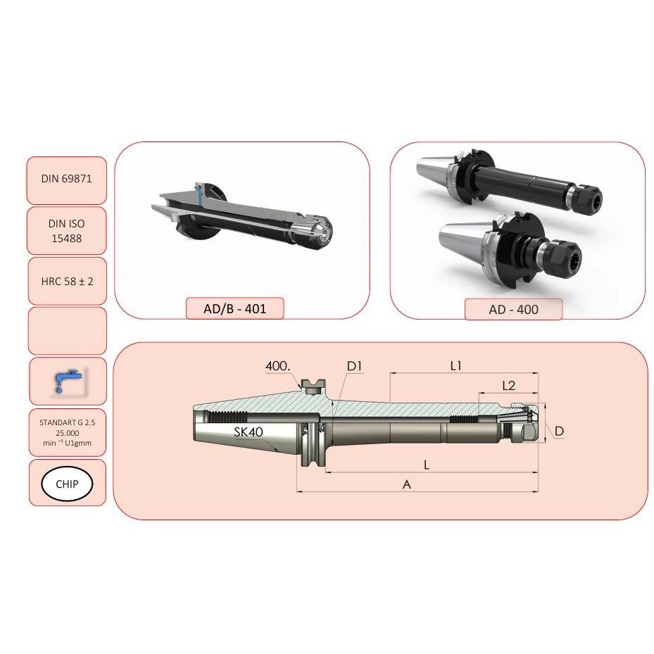 ER16 6 Köşe Kapaklı Pens Başlığı SK40