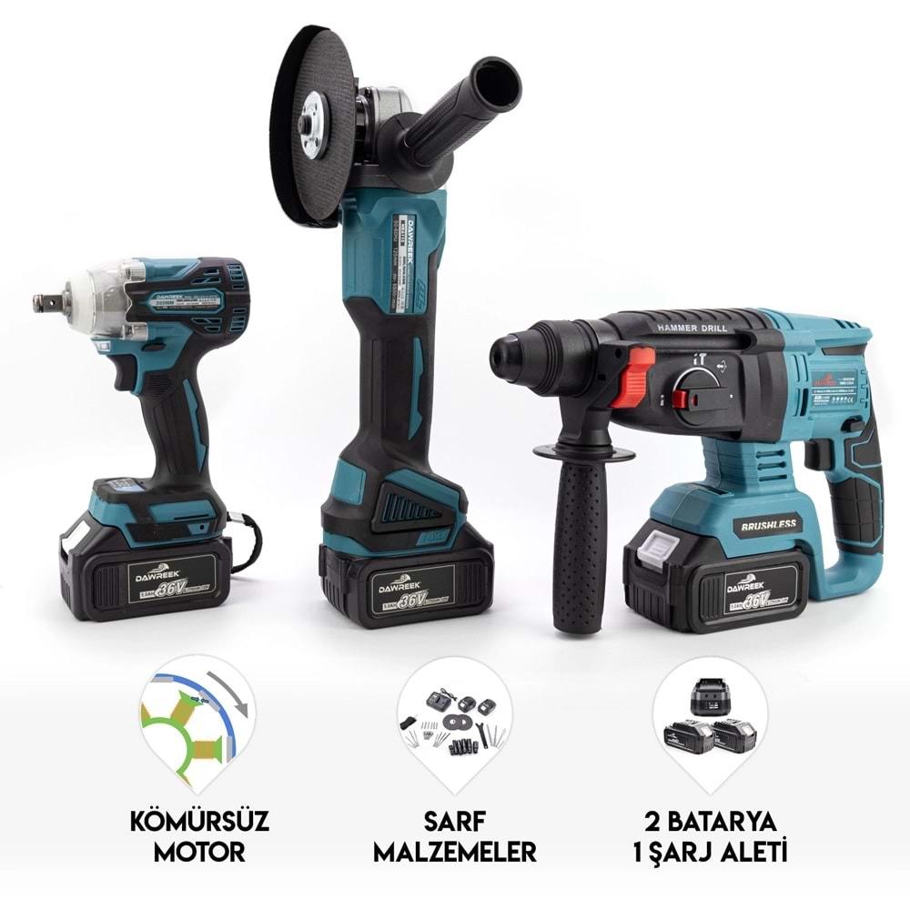 Şarjlı Matkap Seti Üçlü Set 2b1ş (Ş.Spral+S.Sıkma+Ş.Hilti)