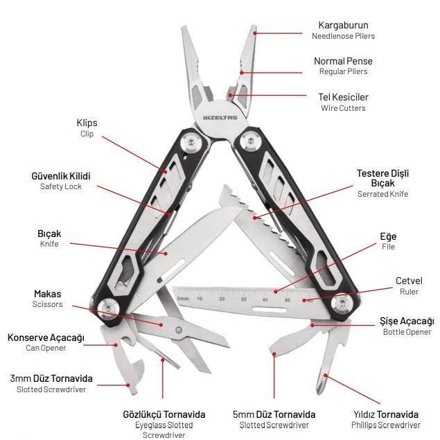 155 mm Multi Tool Pro (15 Fonksiyonlu) Çakı