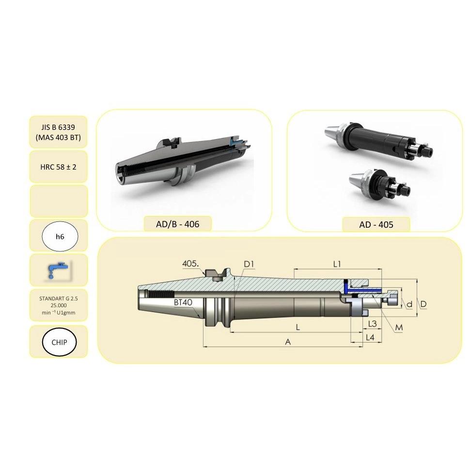 22 mm Su Kanallı Kombine Malafa BT40
