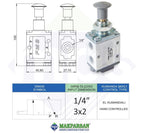 PNÖMATİK ÇEKMELİ VALF 1/4" 3x2 FMS MARKA