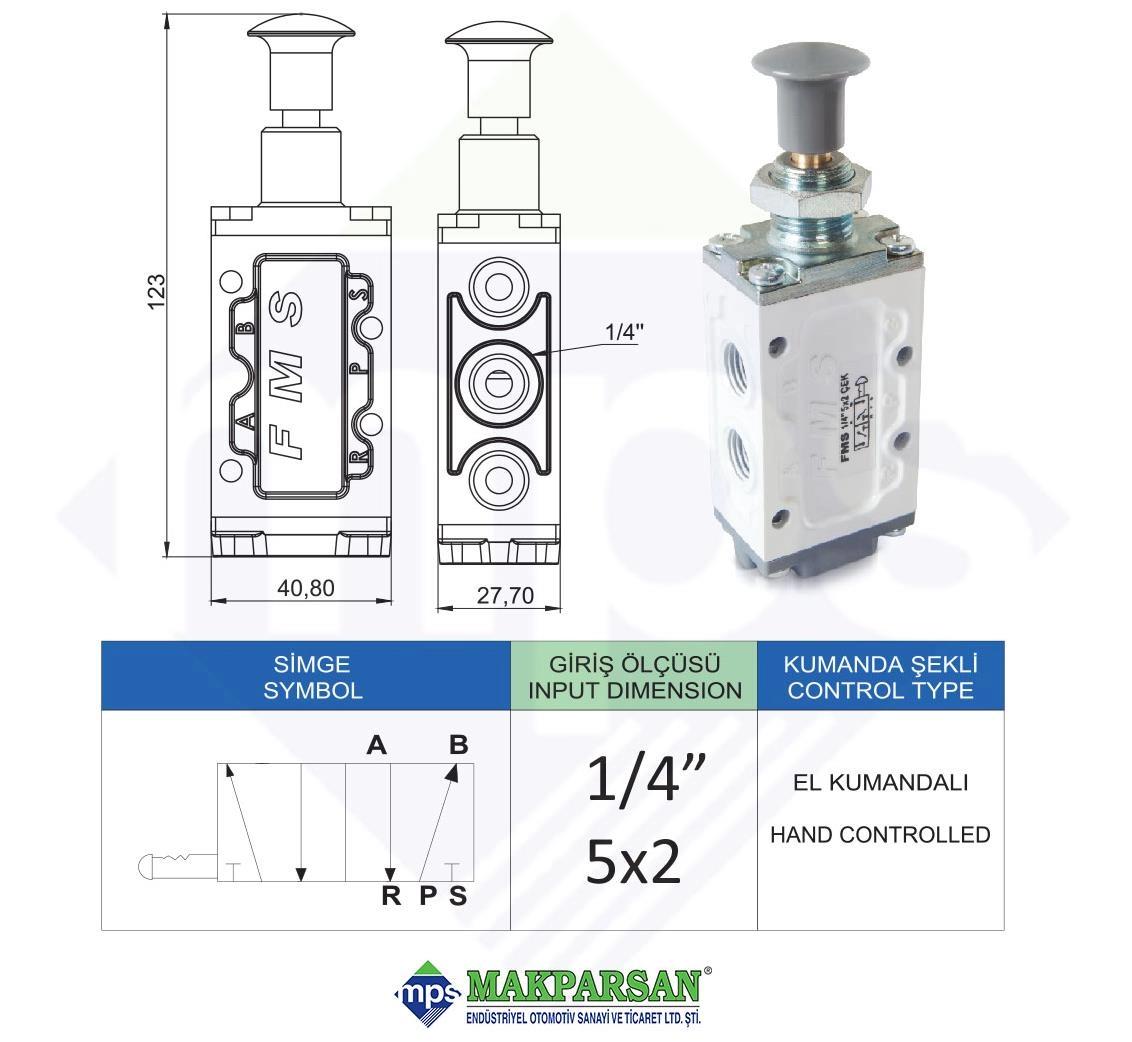 PNÖMATİK ÇEKMELİ VALF 1/4" 5x2 FMS MARKA