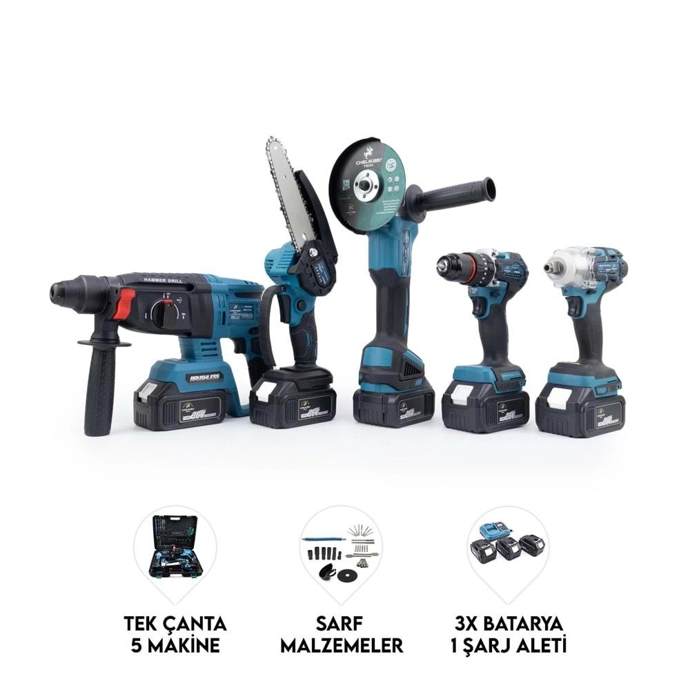 Şarjlı Beşli Set Mk350 (Budama Testeresi 10mm Ç.Mandren+S.Sıkma+Ş.Spral+Ş.Hilti)
