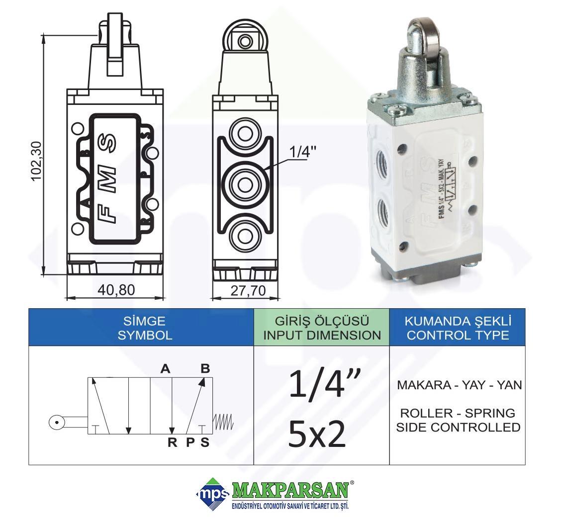 PNÖMATİK MAKARA YAY VALF YAN 1/4" 5x2 FMS MARKA