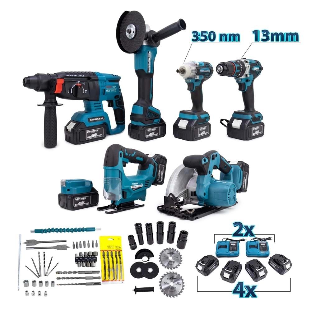 Şarjlı Matkap Yedili Set Mk350 (Powerbank&Led+ Ş.Hilti+Ş.Spral+S.Sıkma+13mm Ç.Mandren+Ş.Dekupaj+Sunta Kesme)