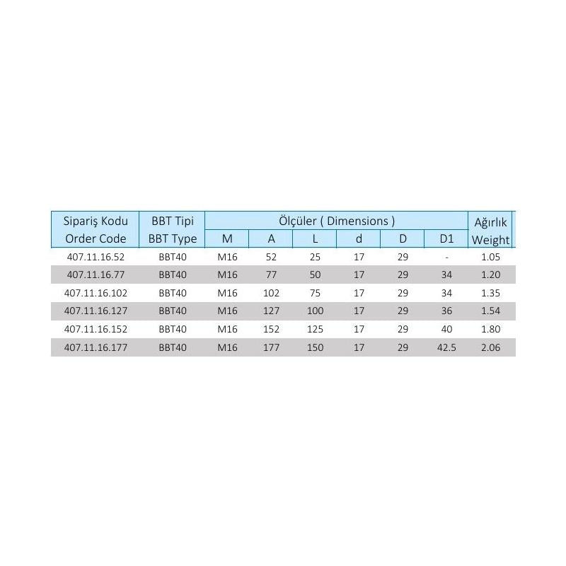 16 Metrik Vidalı Takım Tutucu BBT40