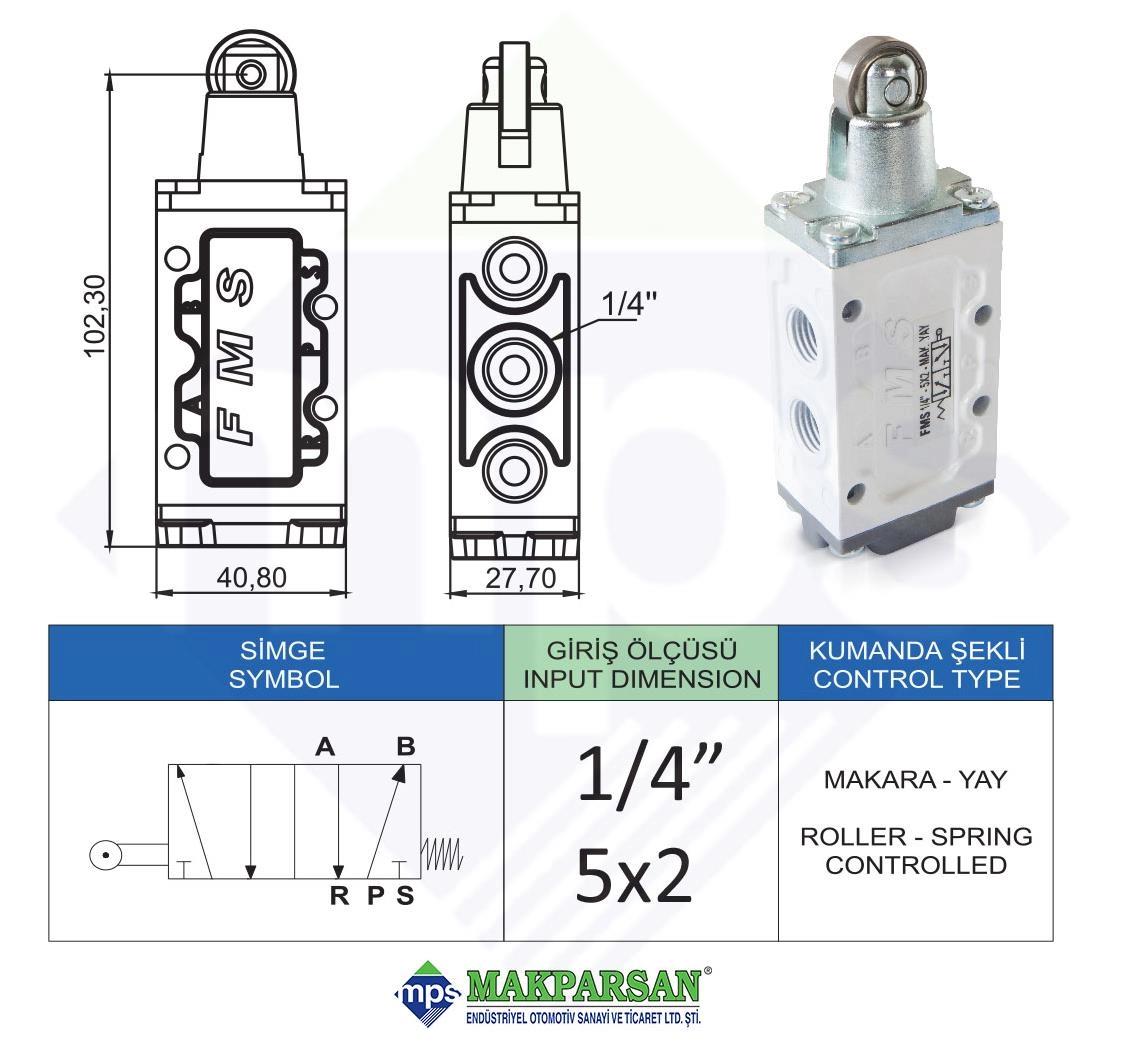 PNÖMATİK MAKARA YAY VALF 1/4" 5x2 FMS MARKA