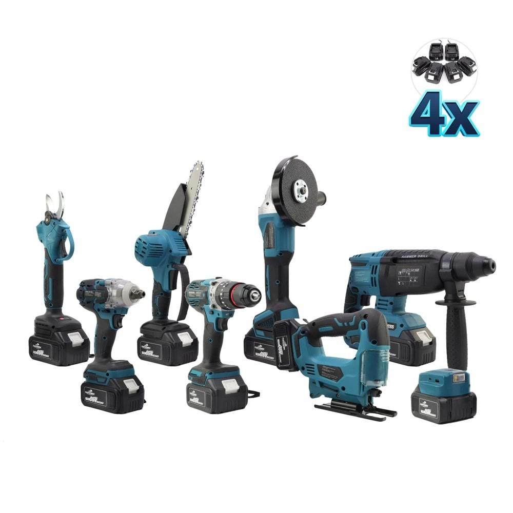 Şarjlı Torklu Sekizli Set Dbml (Led Aydınlatma+ Ş.Hilti+Ş.Spral+S.Sıkma+13mm Ç.Mandren+Ş.Dekupaj+Budama Testeresi+Bağ Makas)