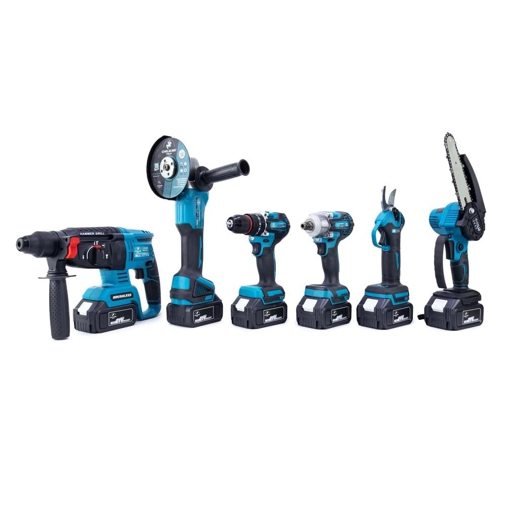 Şarjlı Chelıkbeı Altılı Set (Budama Testeresi +Bağ Makası + 13mm Ç.Mandren+S.Sıkma+Ş.Spral+Ş.Hilti)