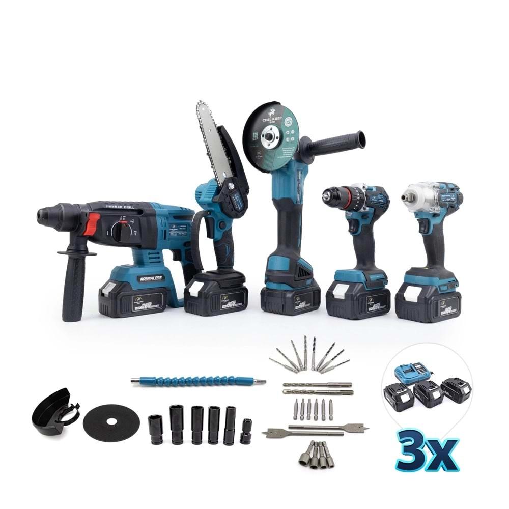 Şarjlı Beşli Set Mk350 (Budama Testeresi 10mm Ç.Mandren+S.Sıkma+Ş.Spral+Ş.Hilti)