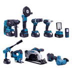 Şarjlı Onlu Set (Led Işık + Kırıcı Delici Matkap+Avuç Taşlama+Somun Sıkma+Vidalama+Sunta Kesme+Dekupaj+Lazer Metre+Oto Yıkama+Çok Fonksiyonlu Avuç Taşlama)