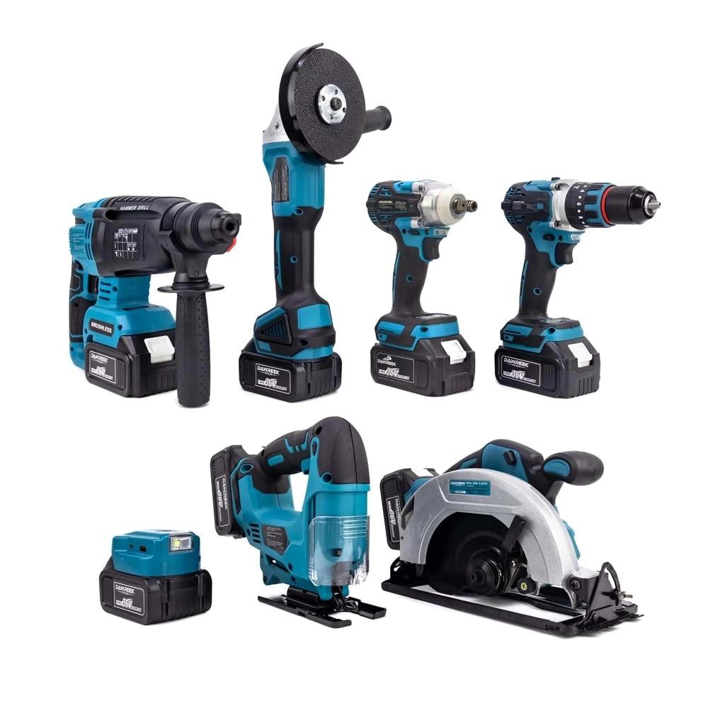 Şarjlı Matkap Yedili Set Mk350 (Powerbank&Led+ Ş.Hilti+Ş.Spral+S.Sıkma+13mm Ç.Mandren+Ş.Dekupaj+Sunta Kesme)