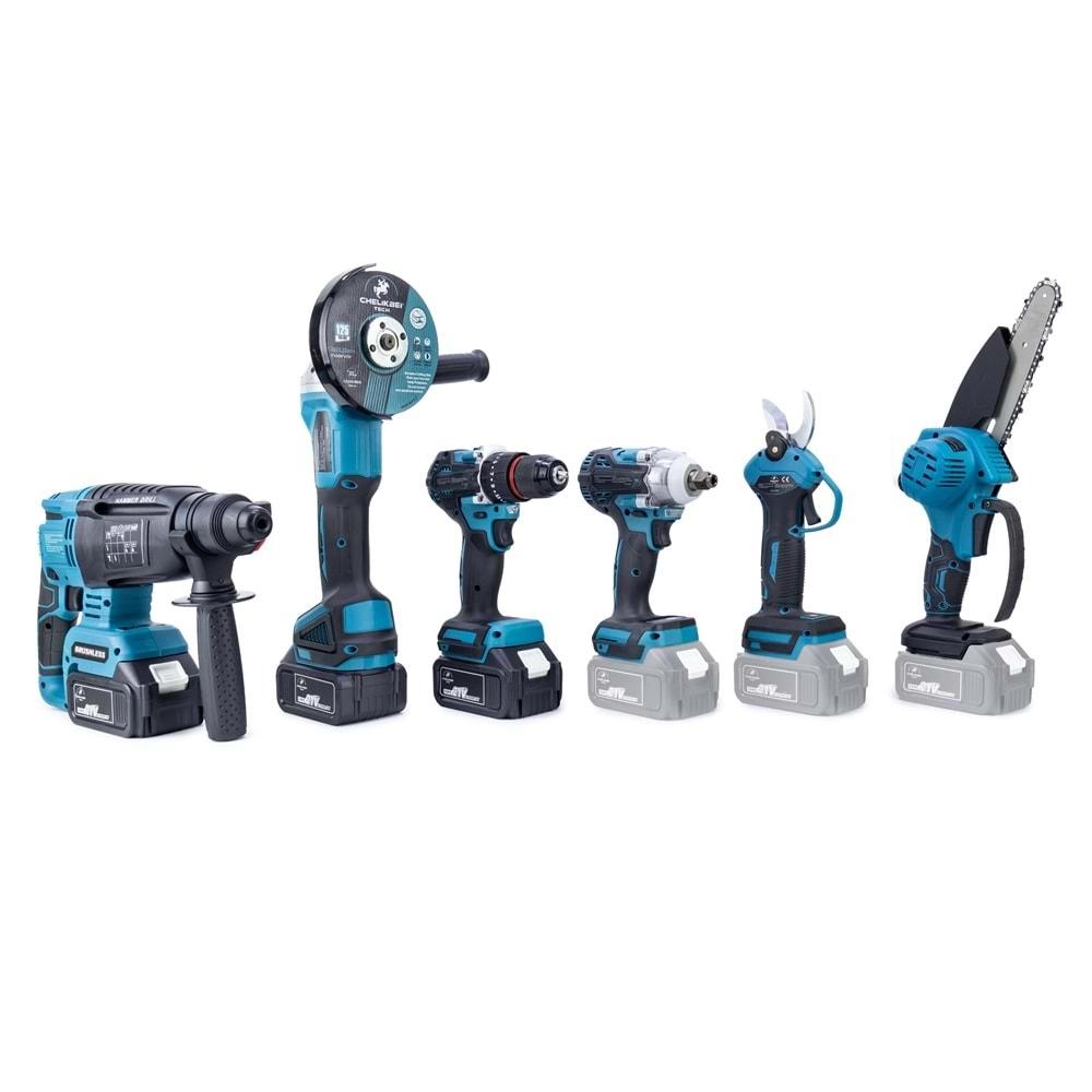 Şarjlı Chelıkbeı Altılı Set (Budama Testeresi +Bağ Makası + 13mm Ç.Mandren+S.Sıkma+Ş.Spral+Ş.Hilti)