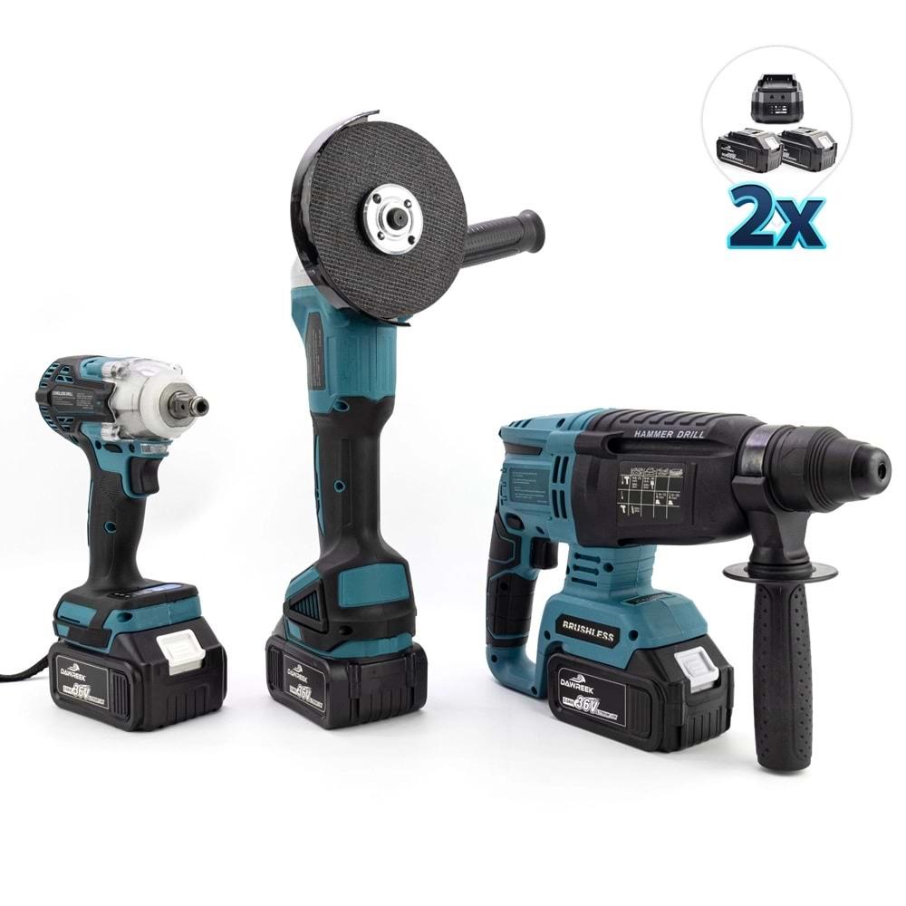 Şarjlı Matkap Seti Üçlü Set 2b1ş (Ş.Spral+S.Sıkma+Ş.Hilti)