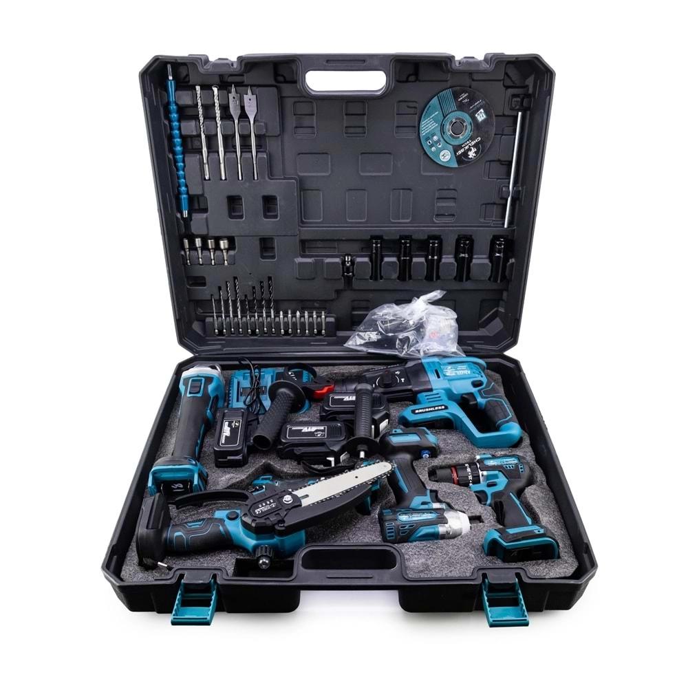 Şarjlı Chelıkbeı Altılı Set (Budama Testeresi +Bağ Makası + 13mm Ç.Mandren+S.Sıkma+Ş.Spral+Ş.Hilti)