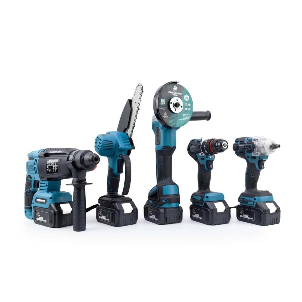 Şarjlı Beşli Set Mk350 (Budama Testeresi 10mm Ç.Mandren+S.Sıkma+Ş.Spral+Ş.Hilti)