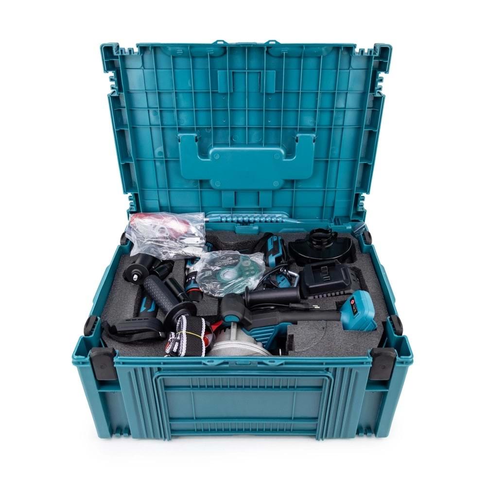 Şarjlı Dokuzlu Set (Power Bank & Led + Kırıcı Delici Matkap+Avuç Taşlama+Somun Sıkma+Vidalama+Sunta Kesme+Dekupaj+Budama Testeresi+Budama Makası)