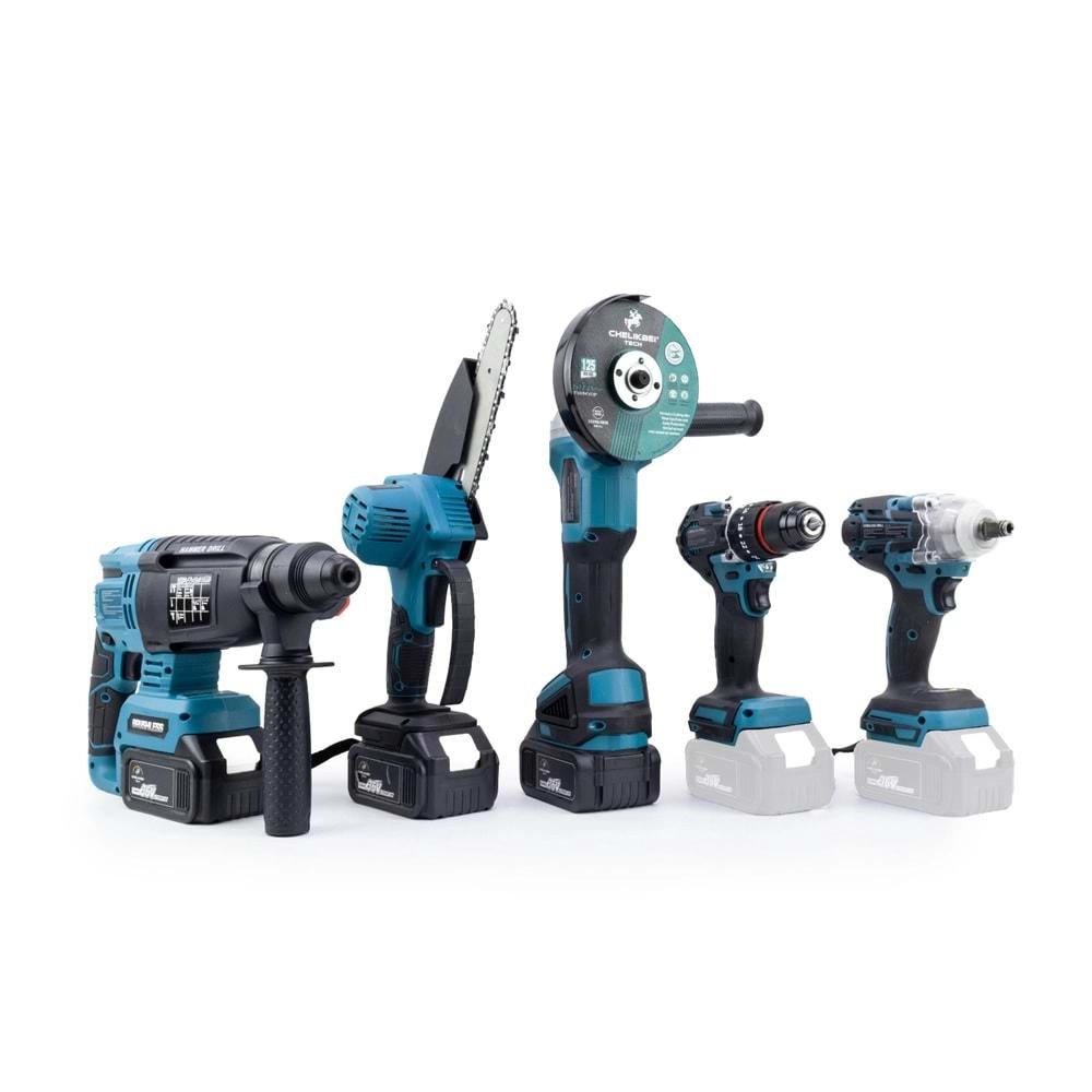 Şarjlı Beşli Set Mk350 (Budama Testeresi 10mm Ç.Mandren+S.Sıkma+Ş.Spral+Ş.Hilti)
